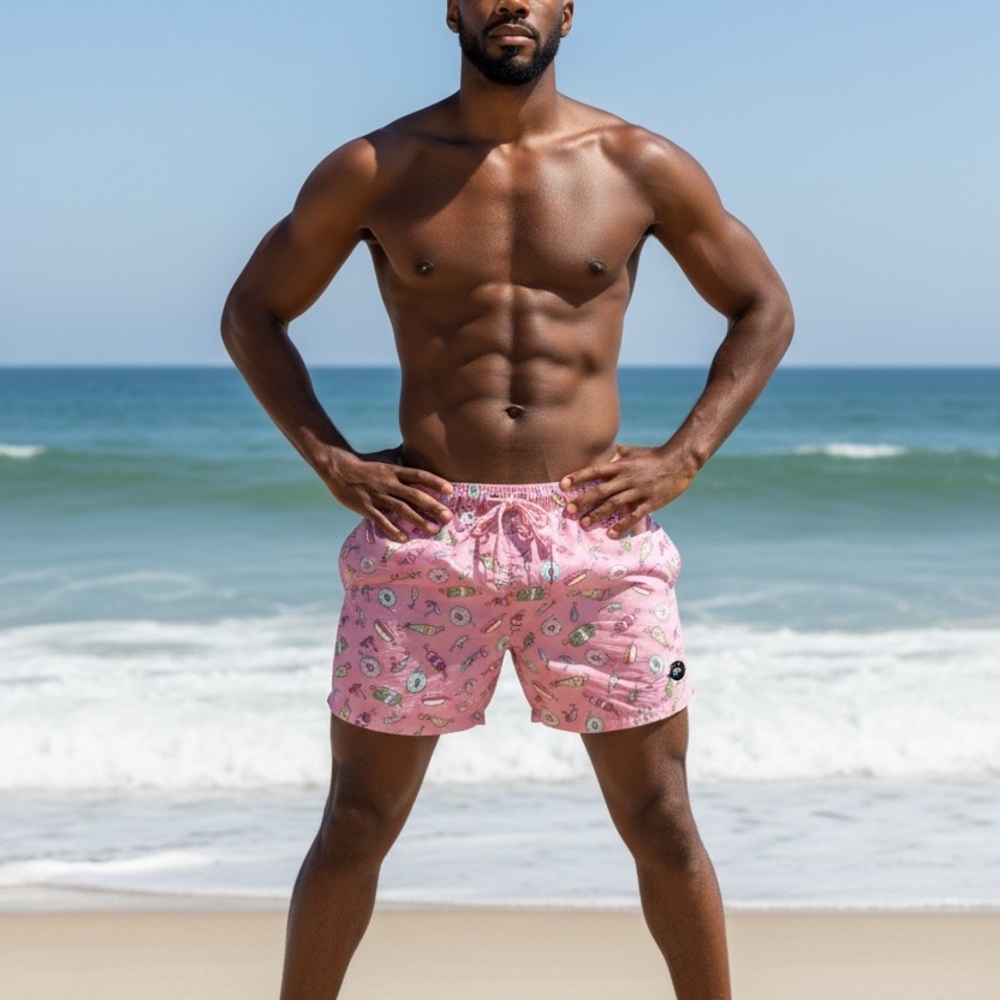 SAXX Pink Patterned Swim Trunks Size L